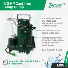 Zoeller M98 Flow-Mate with cast-iron housing for durability and heat dissipation