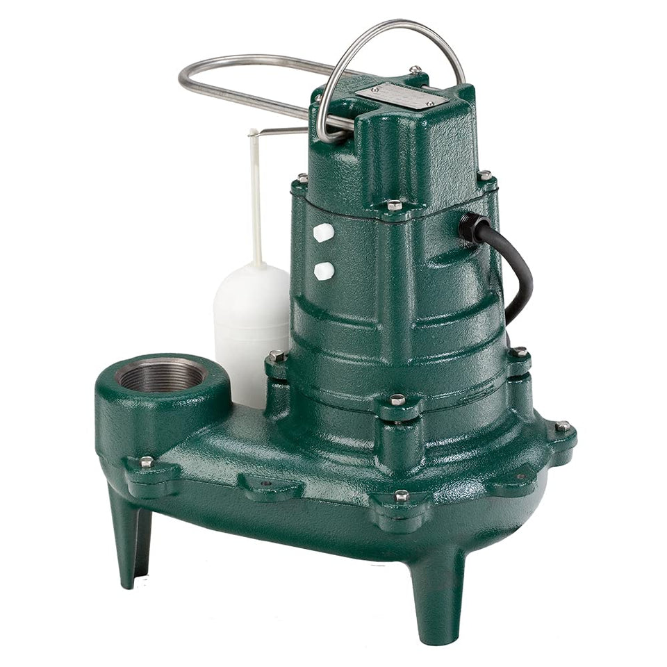 Zoeller Waste-Mate 267-0001 pump top view illustrates compact heavy-duty design for tight spaces.