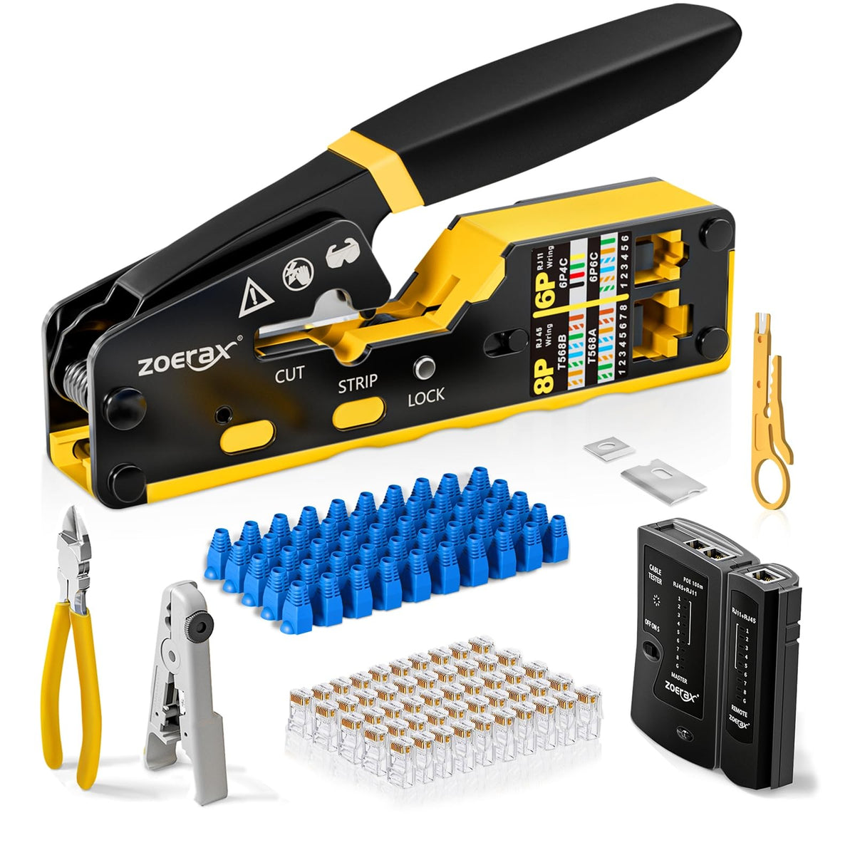 ZOERAX Ethernet Crimp Tool Kit with spare blades for durable terminations