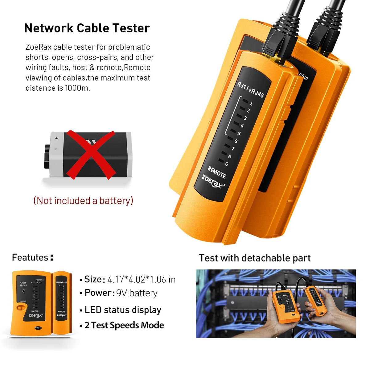 ZOERAX network cable tester helps verify connections quickly