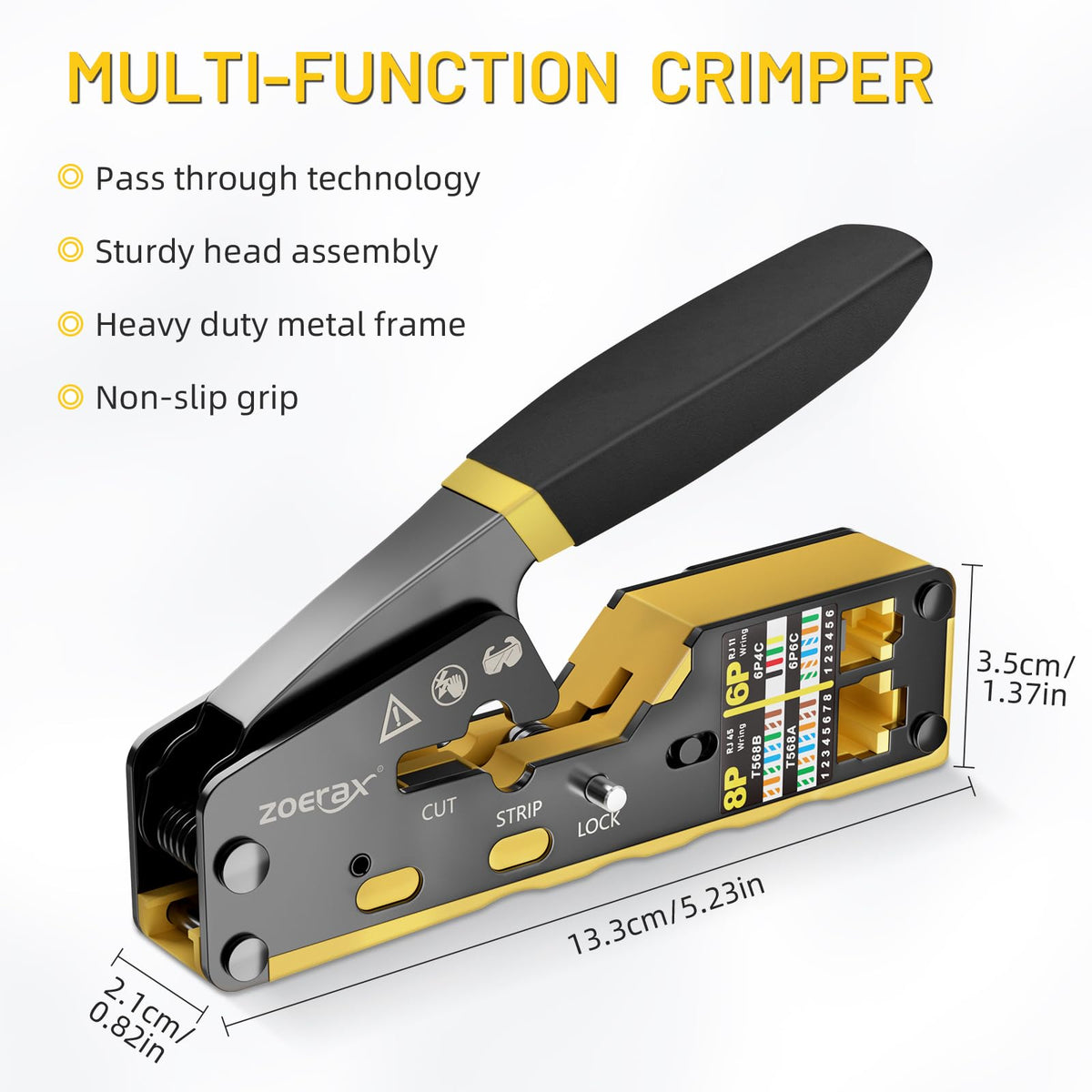ZOERAX RJ45 crimping tool supports CAT6/CAT5e for versatile networks.
