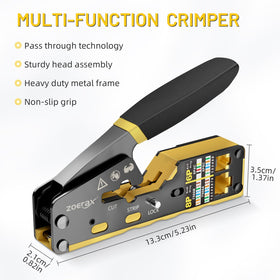 ZOERAX RJ45 crimping tool supports CAT6/CAT5e for versatile networks.