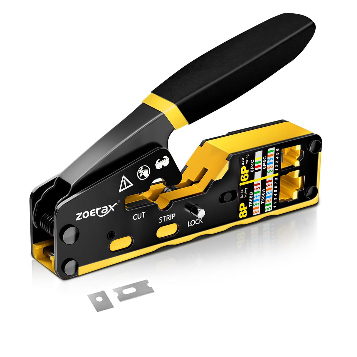 ZOERAX RJ45 crimping tool close-up blade for precise trimming.
