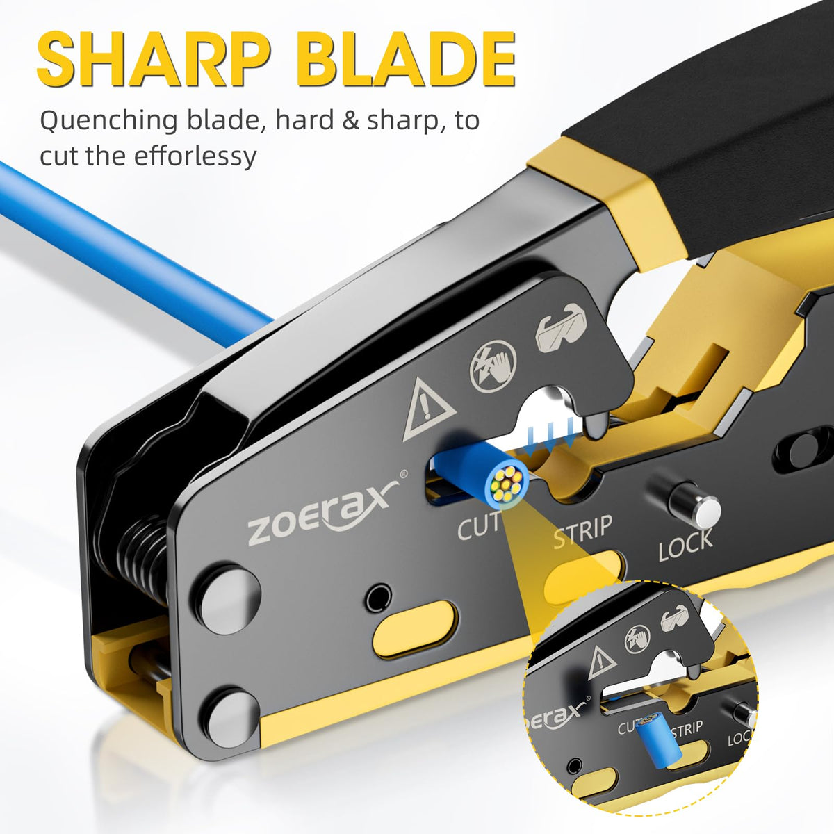 ZOERAX RJ45 crimping tool pass-through connectors for faster installation.