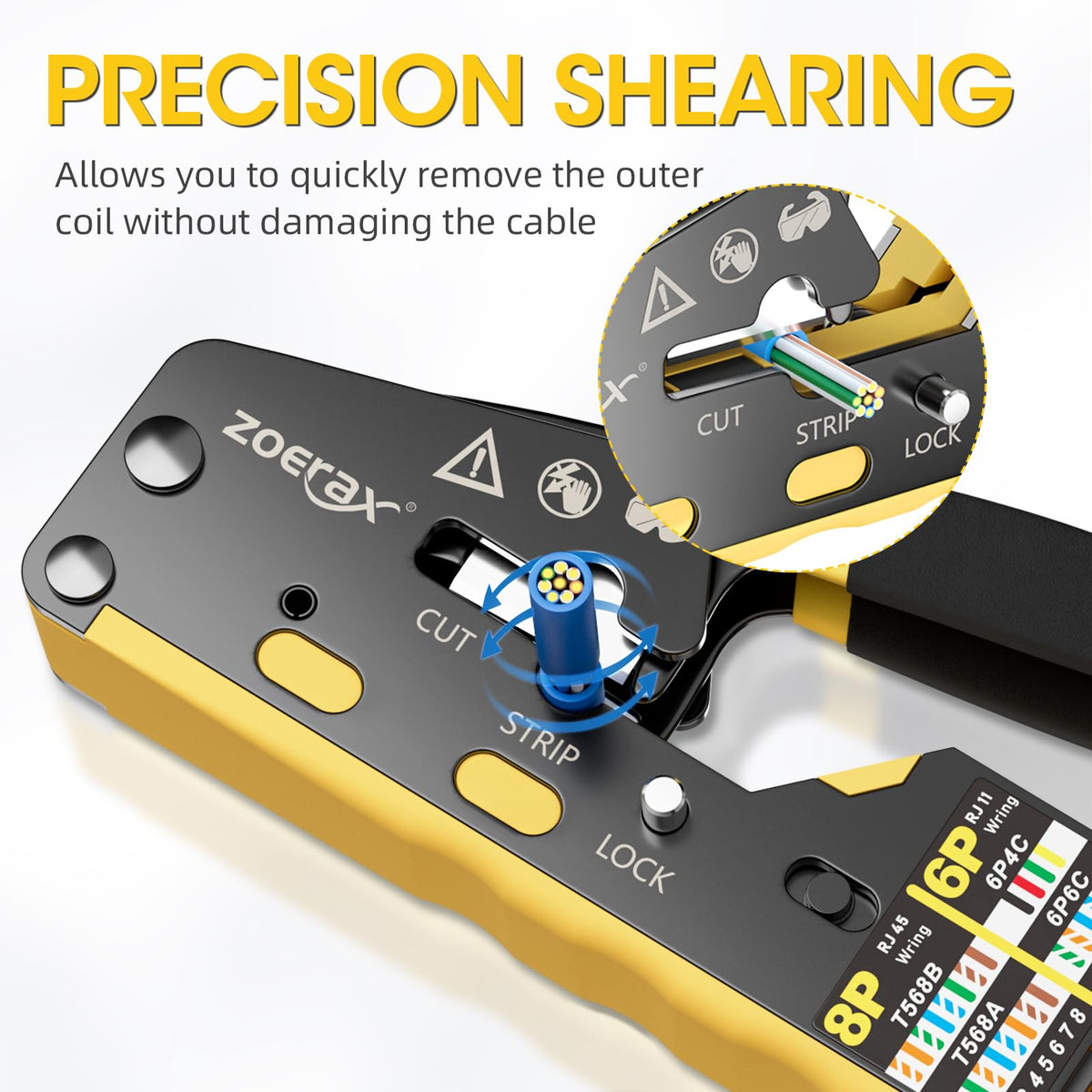 ZOERAX RJ45 crimping tool strip and cut action in one.