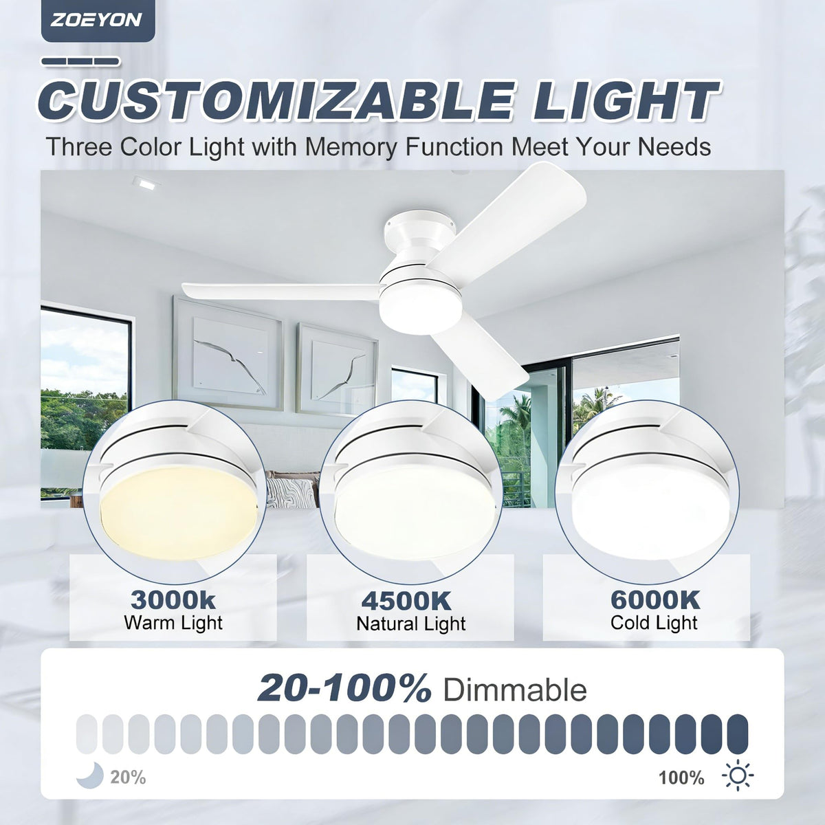 ZOEYON dimmable LED light with three CCTs for ambience control