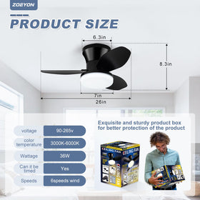 Zoeyon flush-mount design, sleek installation for compact ceilings.