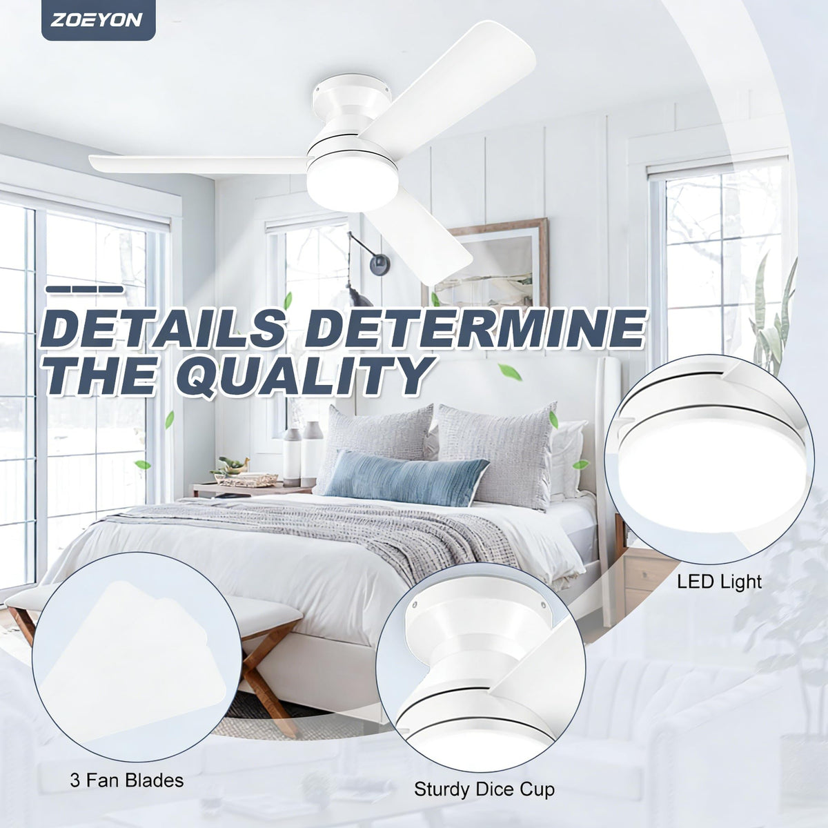 ZOEYON reversible airflow ceiling fan for summer and winter comfort
