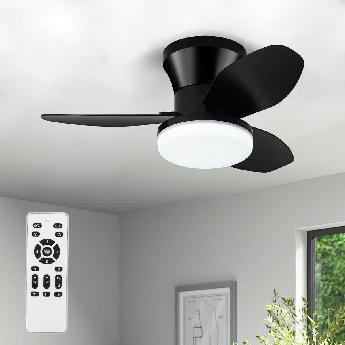 Zoeyon small ceiling fan with light 26inch, space-saving design for bedrooms.