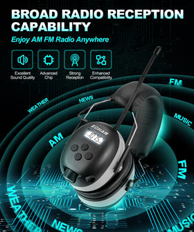 ZOHAN AM/FM radio headphones offering 25dB NRR ear protection.