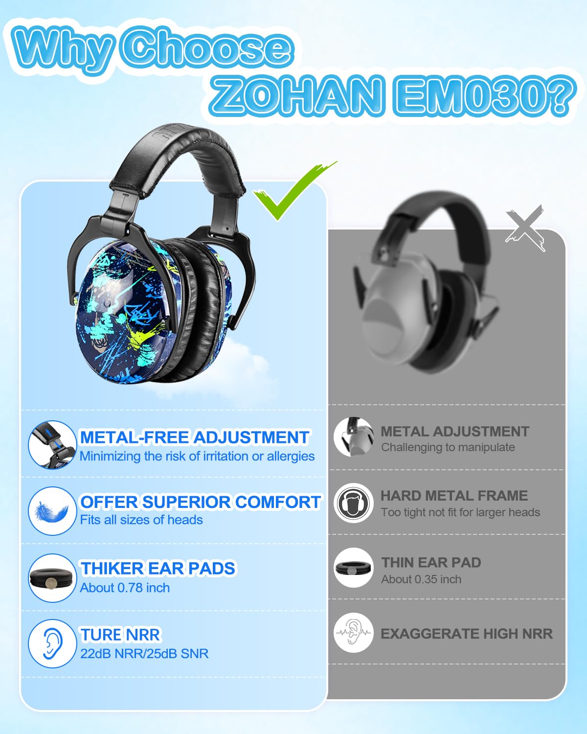 ZOHAN EM030 soft padded headband provides comfortable all-day wear.