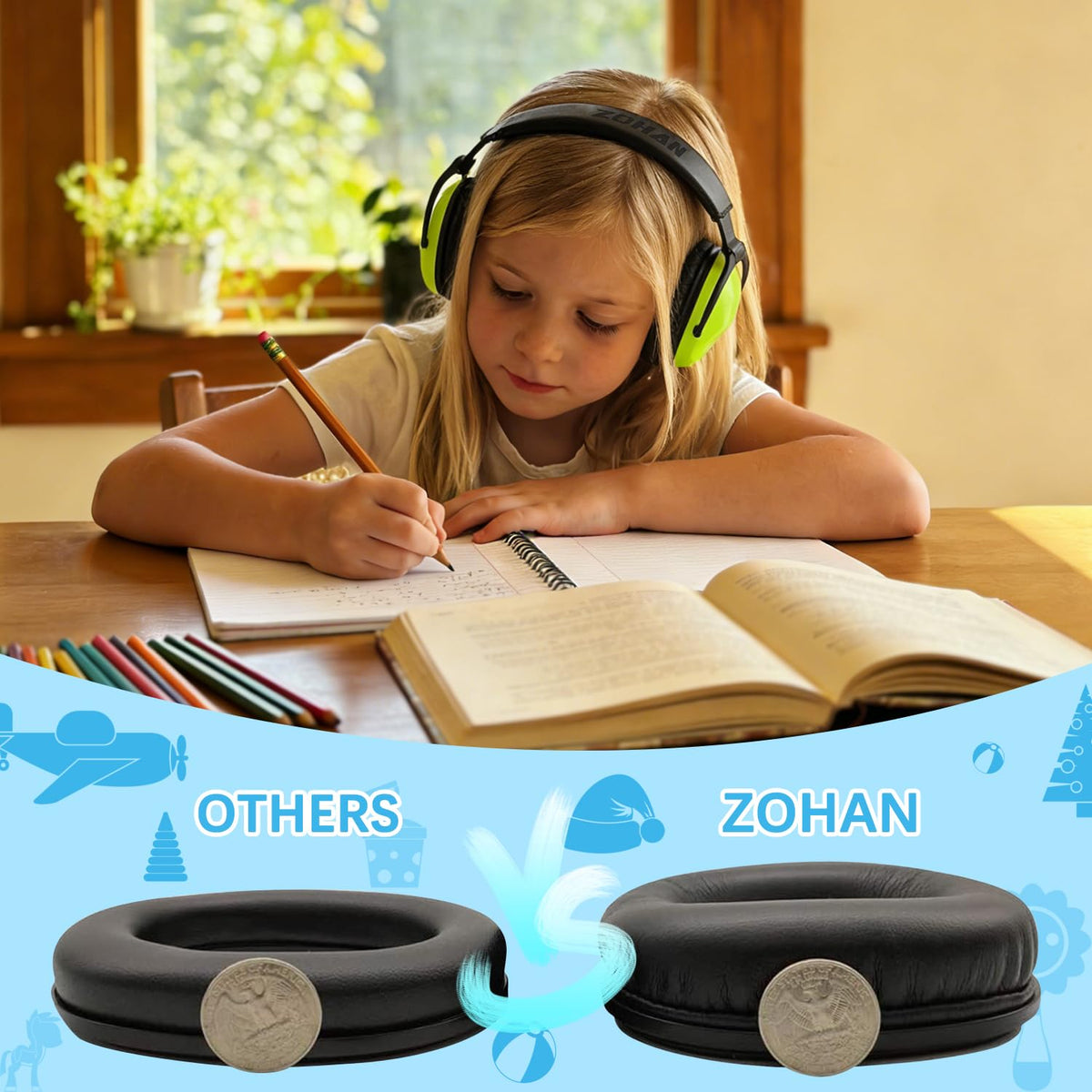 ZOHAN ANSI safety certified earmuffs offer 25 dB NRR.