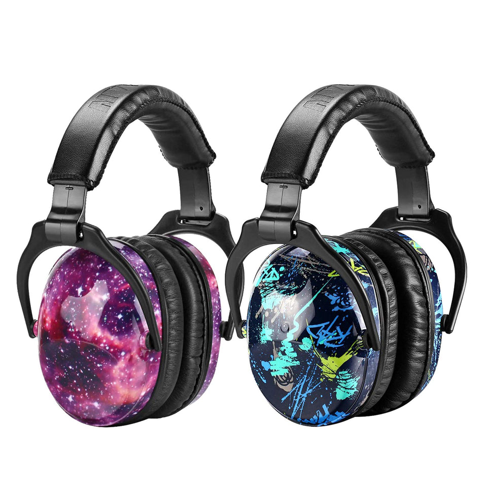 ZOHAN kids ear protection Nebula pattern, comfortable over-ear fit for concerts.