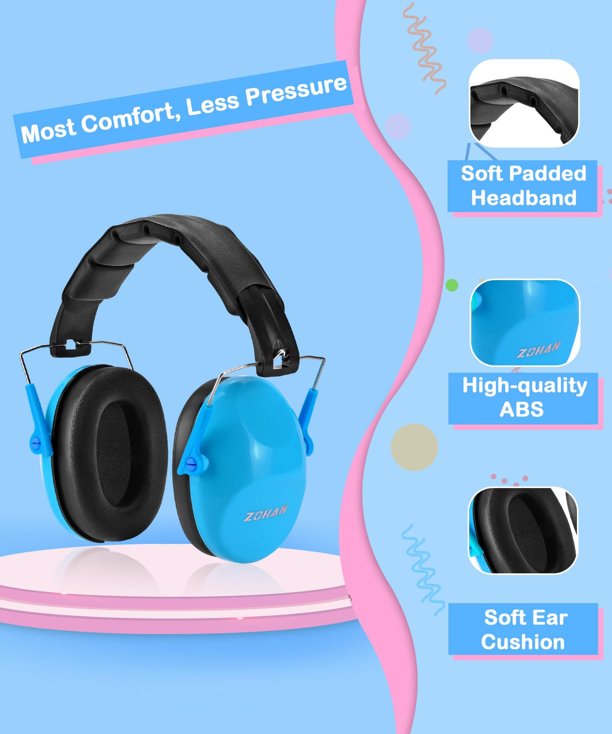 ZOHAN Kids headphones 360 swivel earcups for flexible fit.