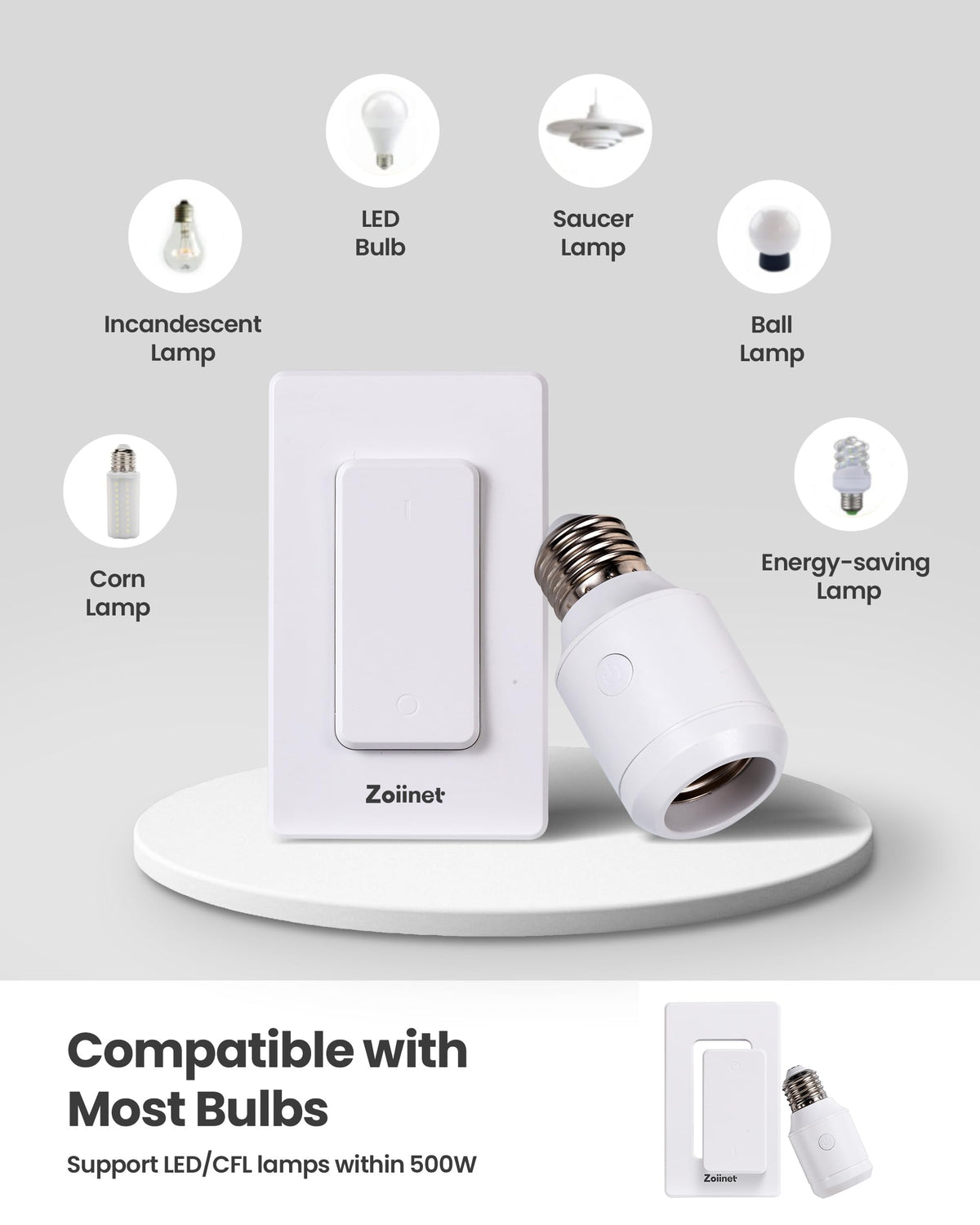 Zoiinet multi-socket control allows one switch to manage several lamps.