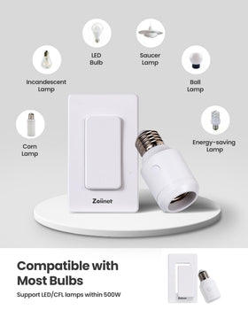 Zoiinet multi-socket control allows one switch to manage several lamps.