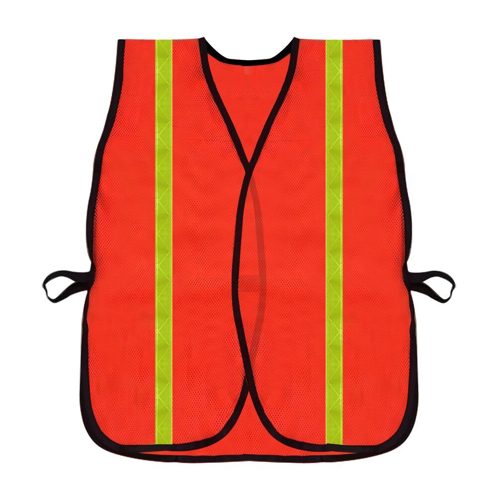 Zojo neon orange vest back view showing 360-degree reflective strips
