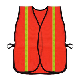 Zojo neon orange vest back view showing 360-degree reflective strips