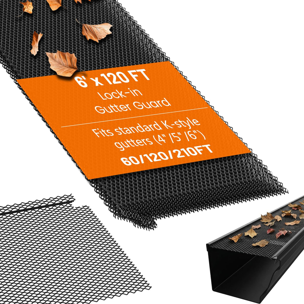 ZoneGrace 120ft gutter guard pack with snap-in sheets for quick debris protection.