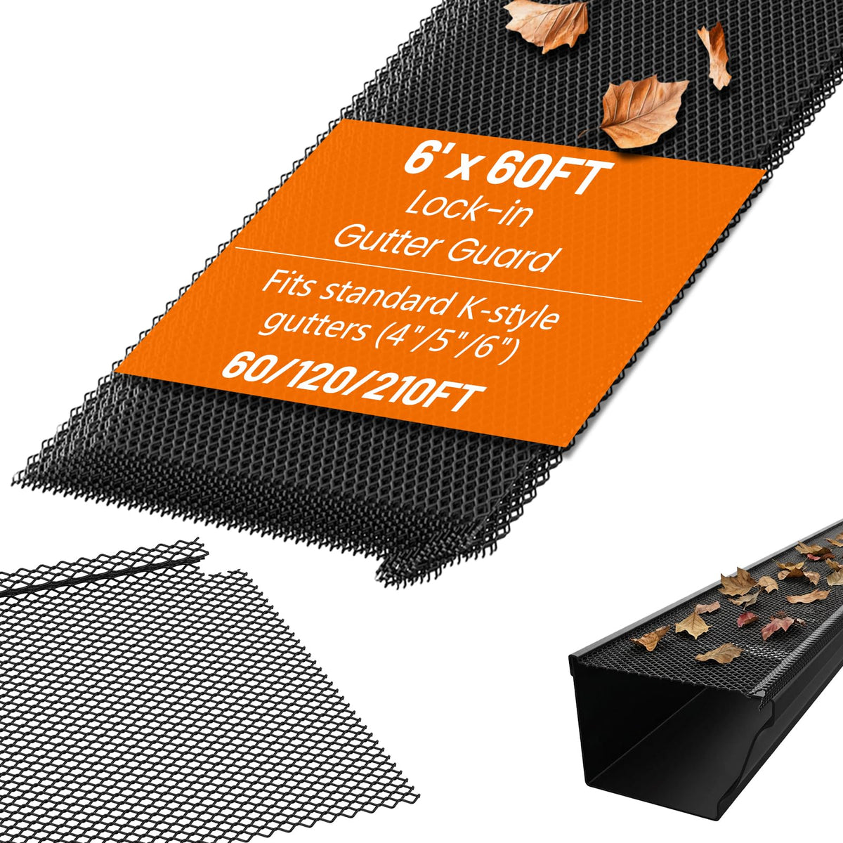 ZONEGRACE 60 ft gutter guard with snap-in interlock blocks debris and fits securely.