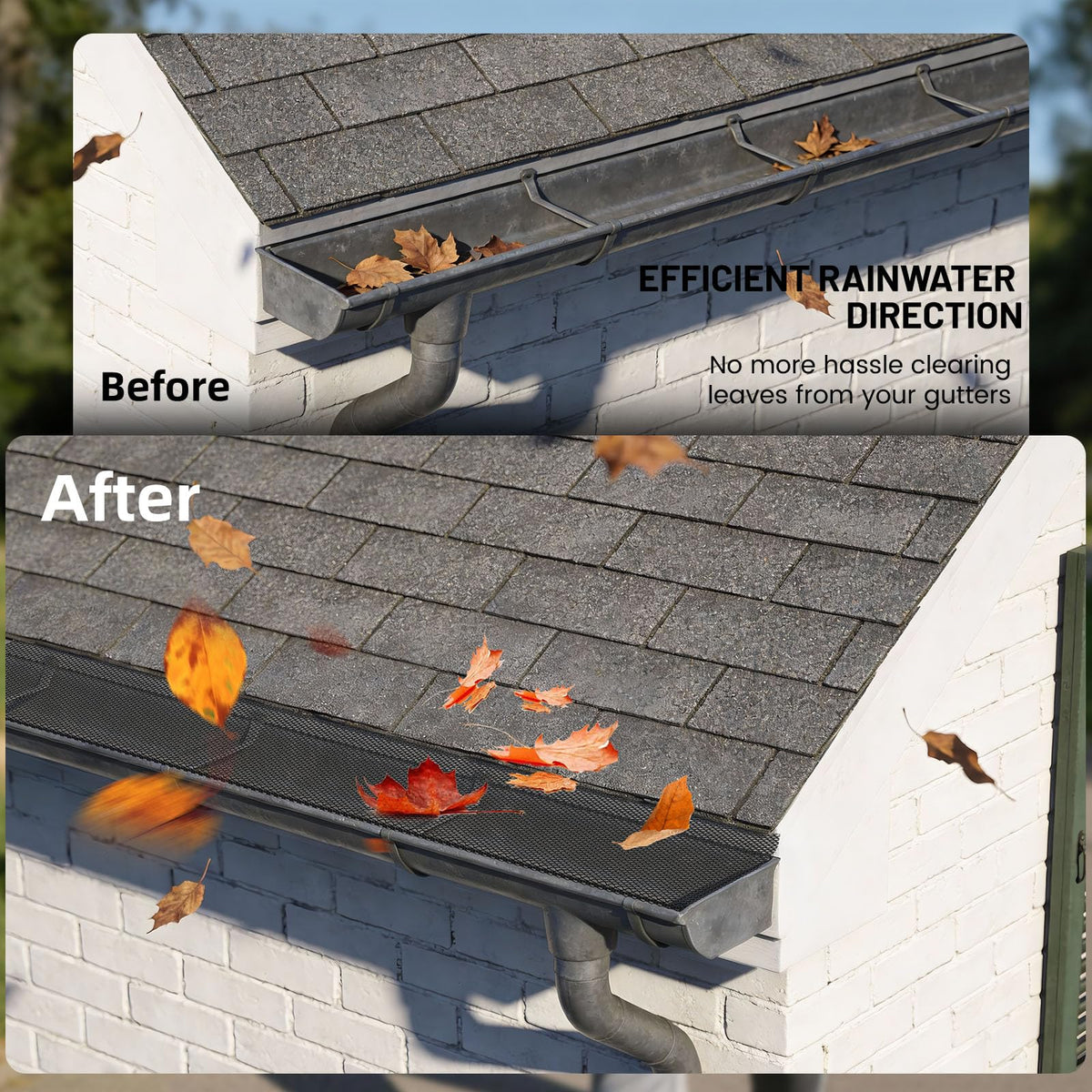 ZoneGrace universal-fit guard in black steel offers long-lasting protection during rainy seasons.