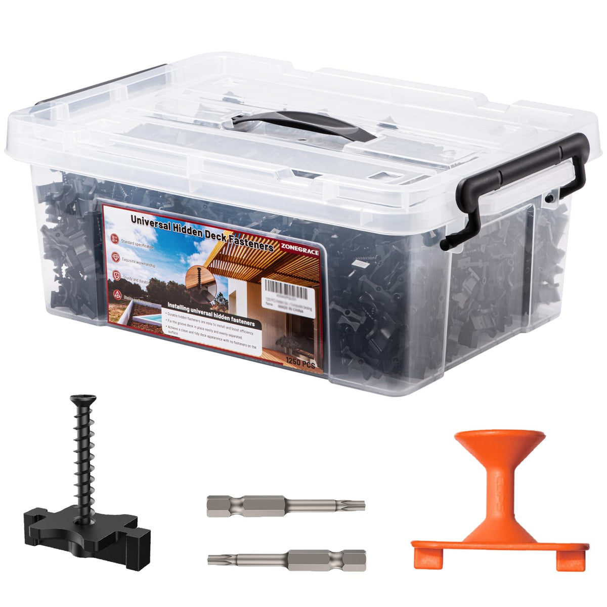 Zonegrace hidden fasteners packaging for large deck projects and quick planning.