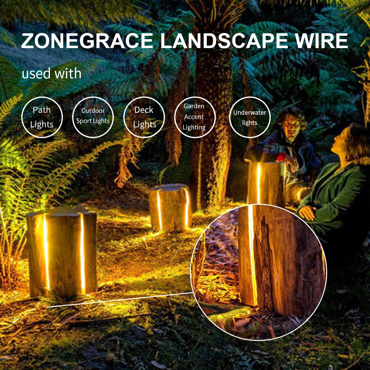 Zonegrace multipurpose outdoor lighting cable for path, area, and spot lights