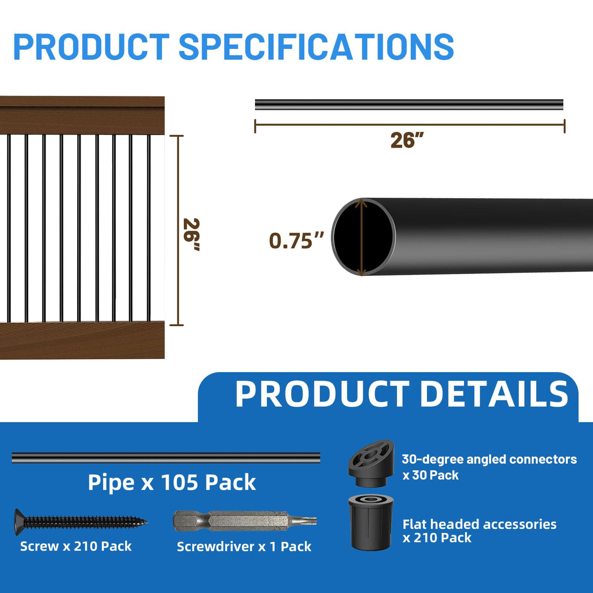 ZONEGRACE straight connectors included for seamless baluster alignment during installation.