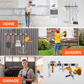 ZONGOOL multipurpose rack holds brooms mops brushes neatly.