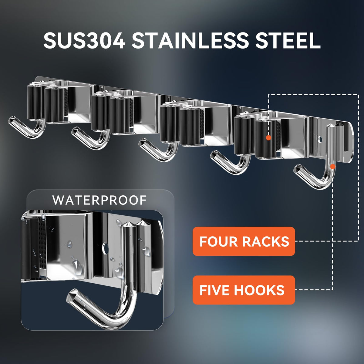 ZONGOOL stainless steel rack close-up showing 4 racks and 5 hooks.