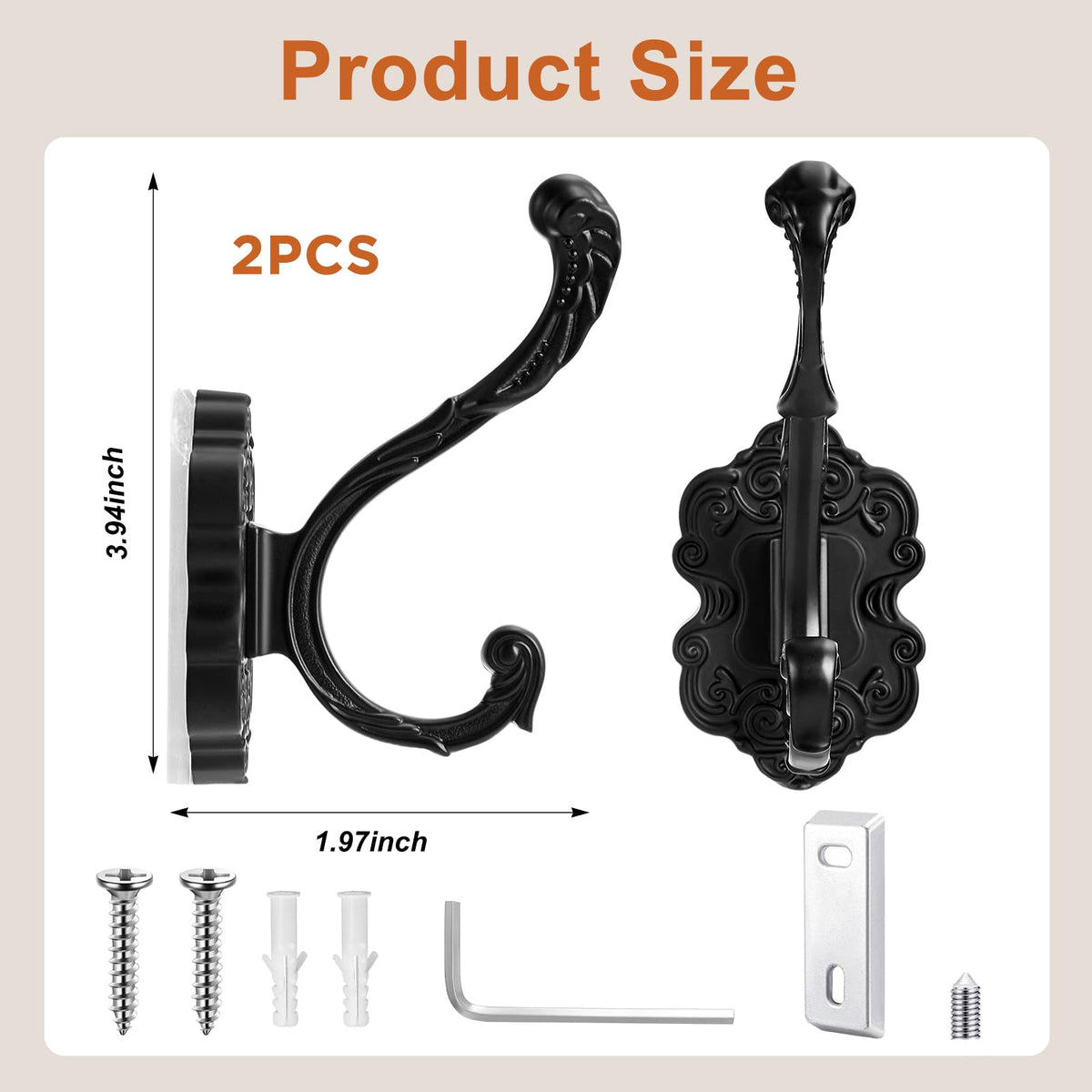 Zonon antique black finish wall hook detail, showcasing durable aluminum alloy and elegant carving.