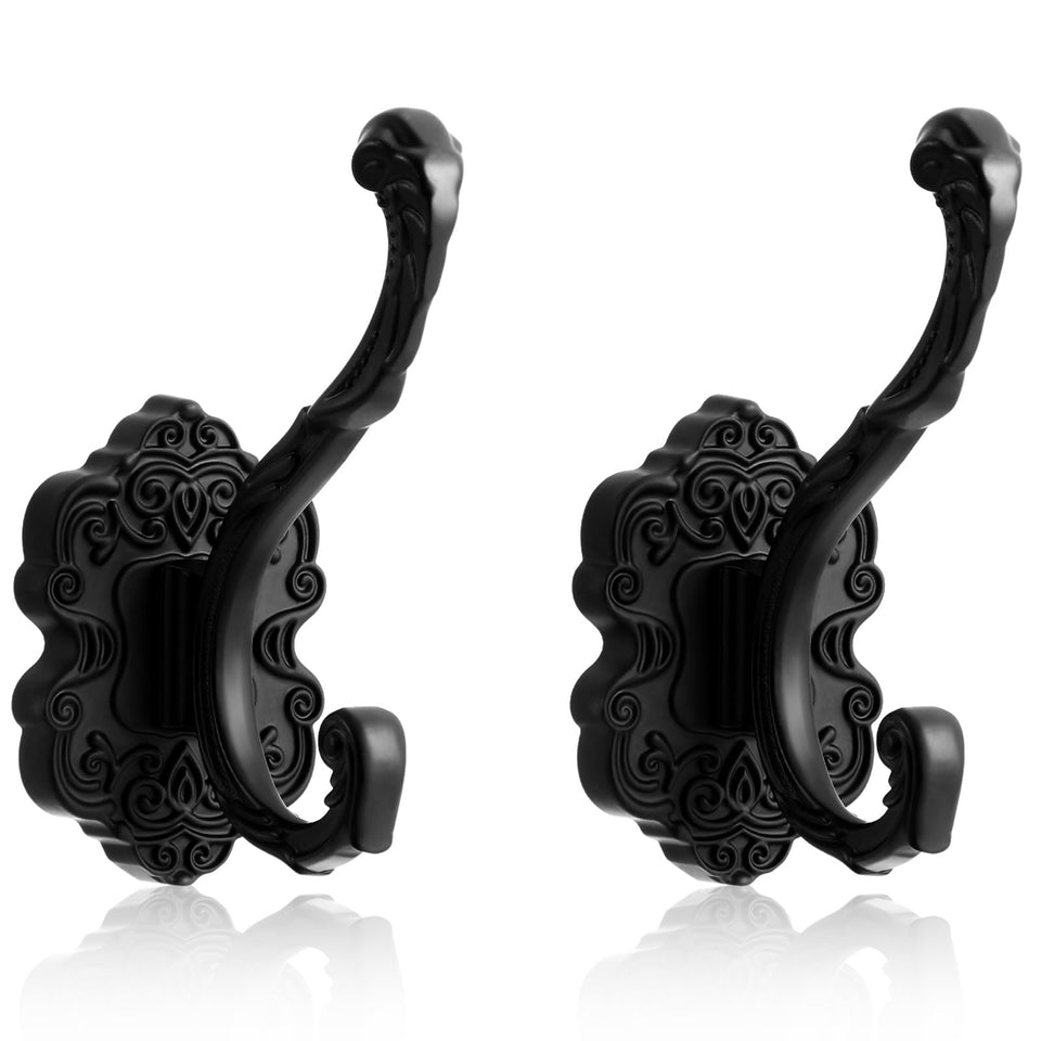 Zonon black wall hooks set with vintage coat and towel focus, ideal for organized entryways.