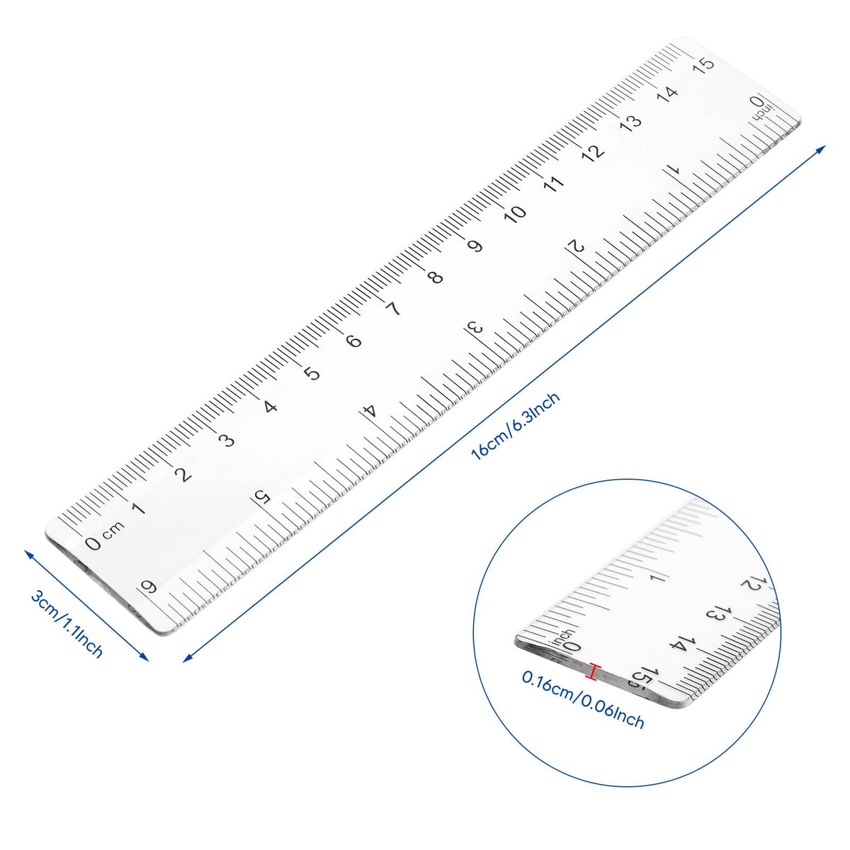 Zonon clear plastic ruler six inches for easy measurement.