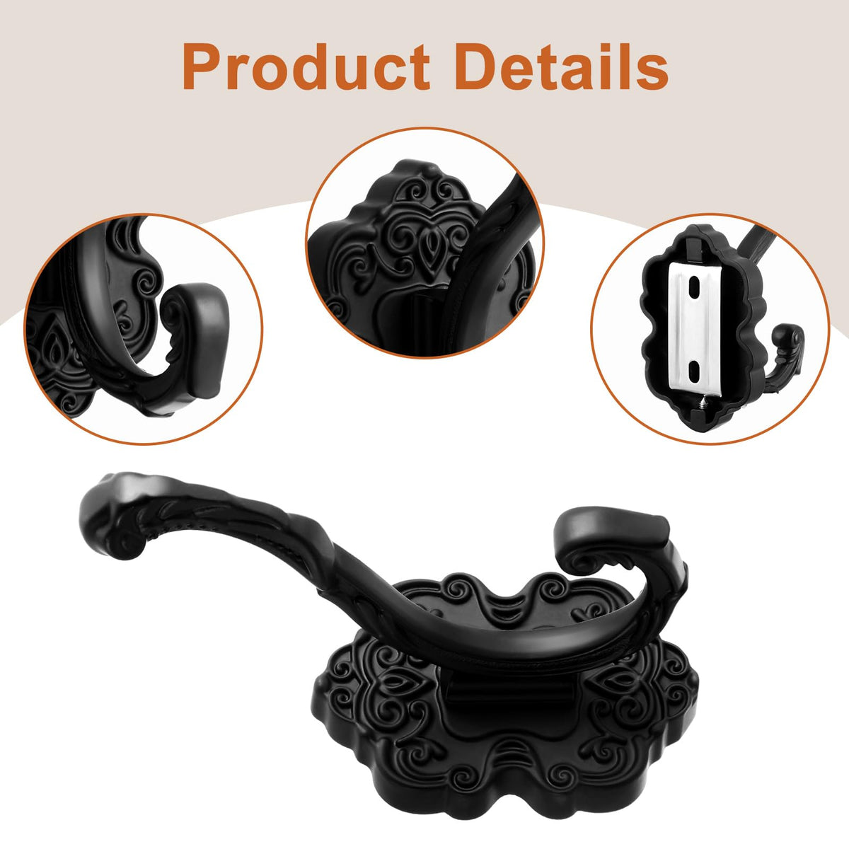 Zonon vintage-carved surface wall hook close-up, highlighting retro charm and robust construction.