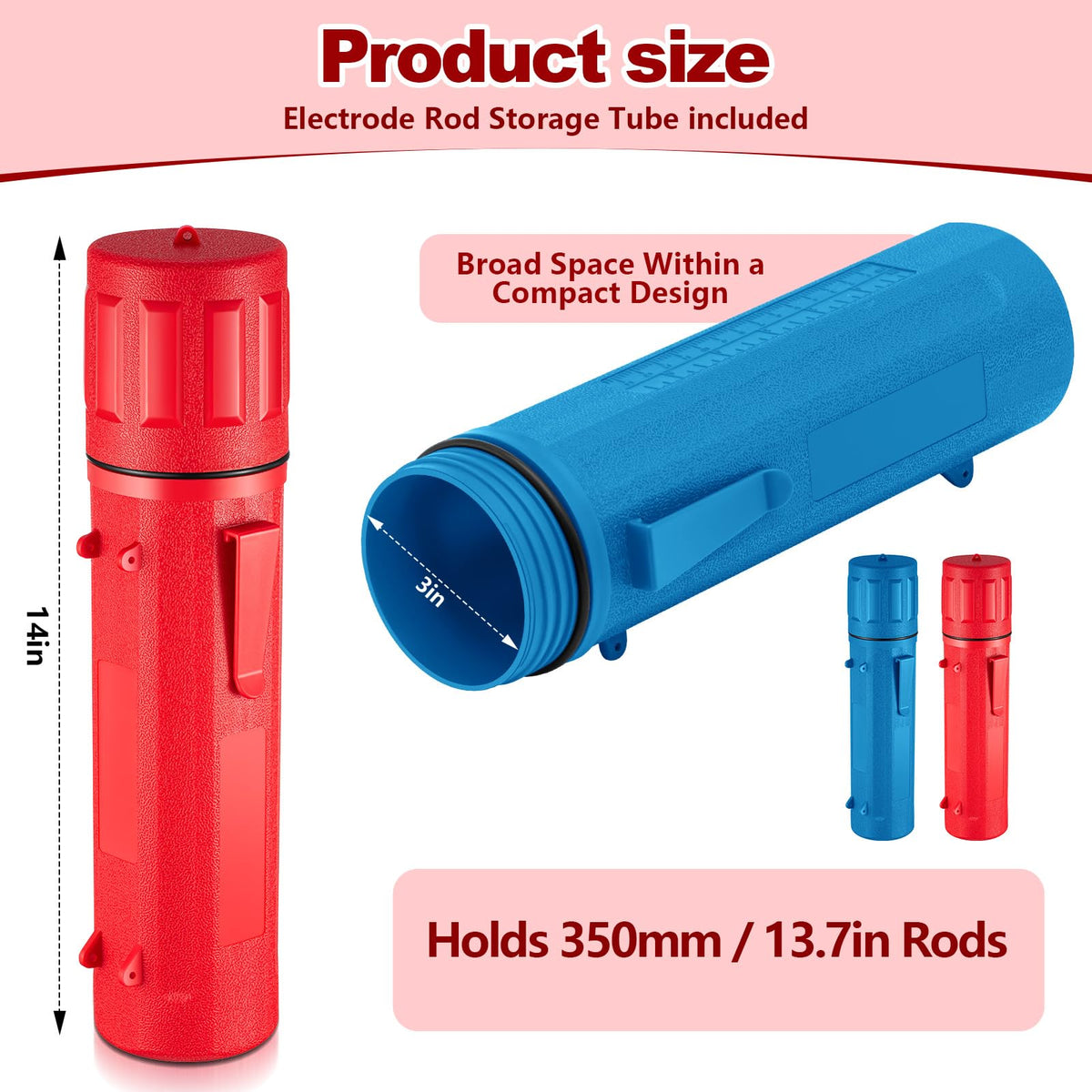 Zonon welding rod storage tube blue—durable ABS housing protects rods from dust.