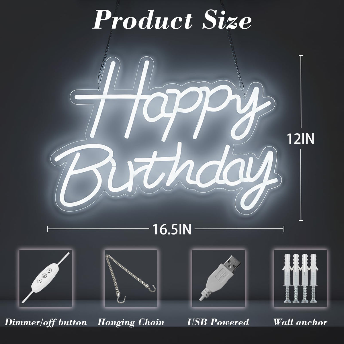 Zontruxe LED birthday light close-up shows bright, cool-touch glow.