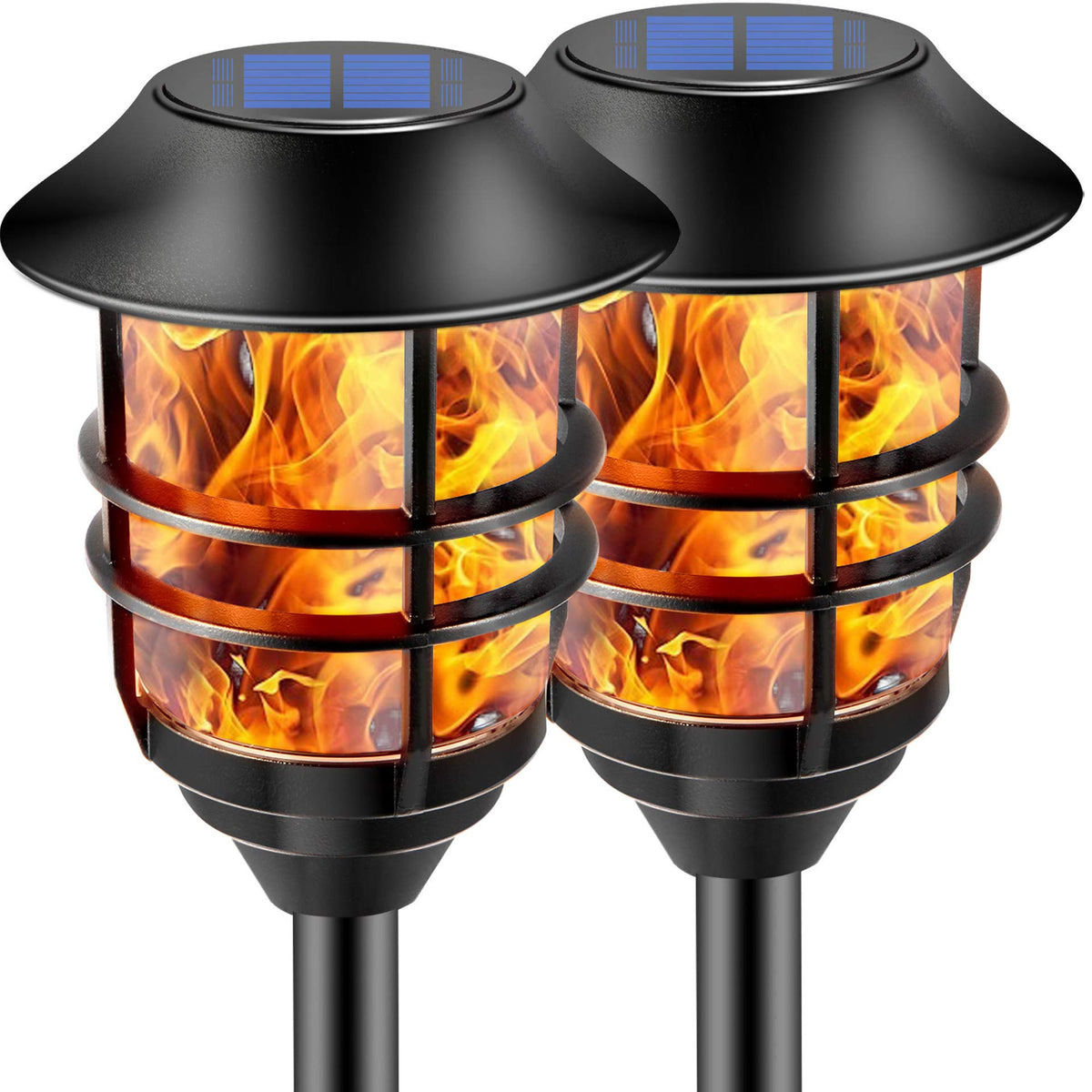 ZOOHAR solar torch with flickering flame at 66 inches for dramatic outdoor ambiance.