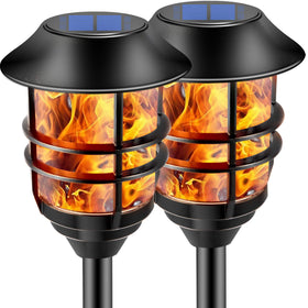 ZOOHAR solar torch with flickering flame at 66 inches for dramatic outdoor ambiance.