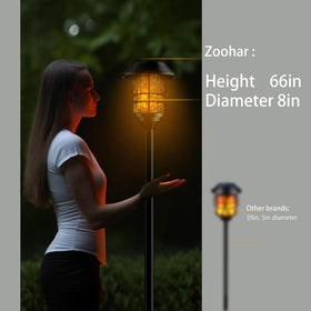 ZOOHAR solar torch lights flickering flame creates inviting outdoor ambiance all season.