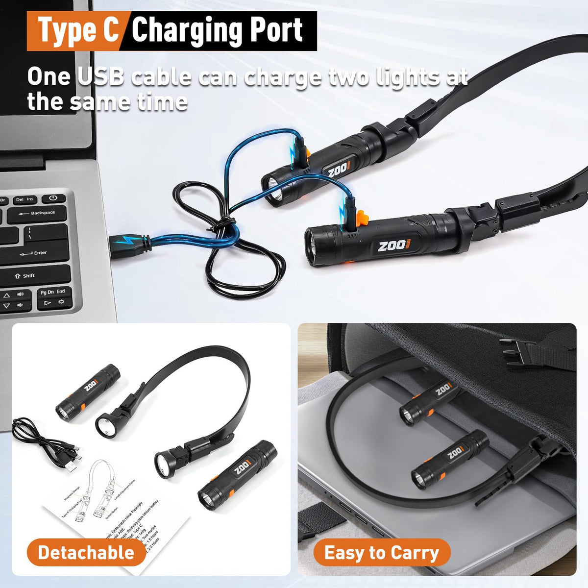 ZOOI neck light ideal for camping or late-night work sessions.