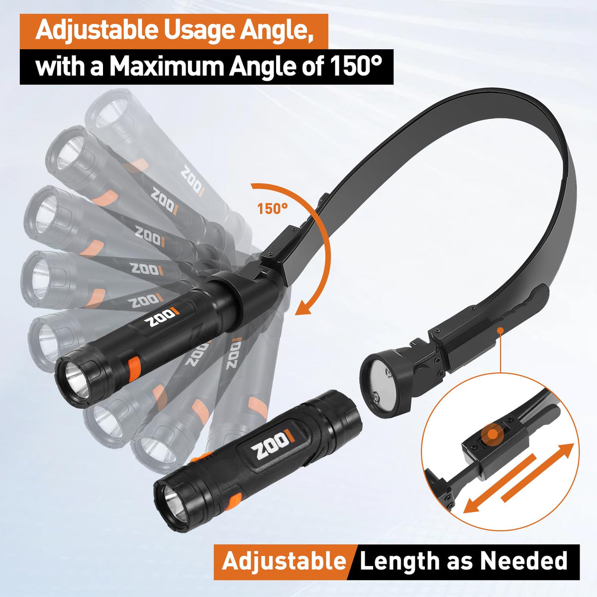 ZOOI neck light dual-heads detachable enable independent lighting for reading or projects.