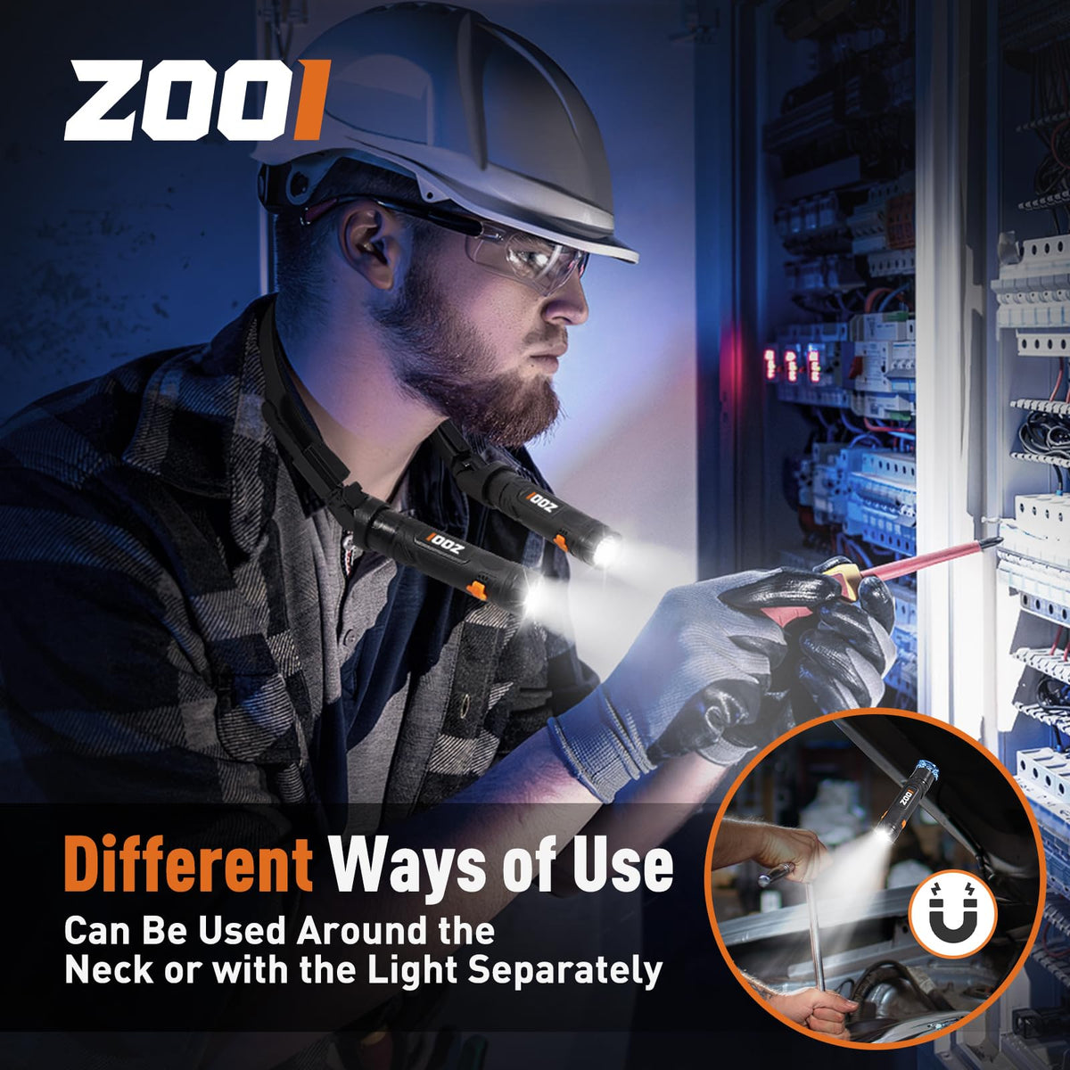 ZOOI neck light magnet-attachment keeps light steady on metal surfaces for quick workstation lighting.
