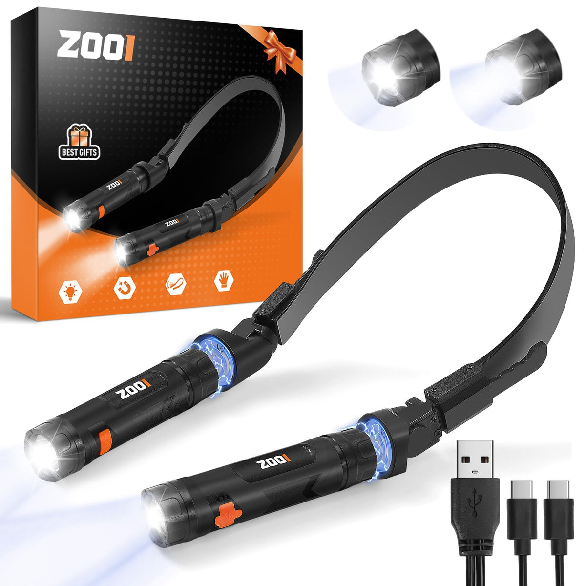 ZOOI neck light worn around the neck for hands-free illumination during late-night tasks.