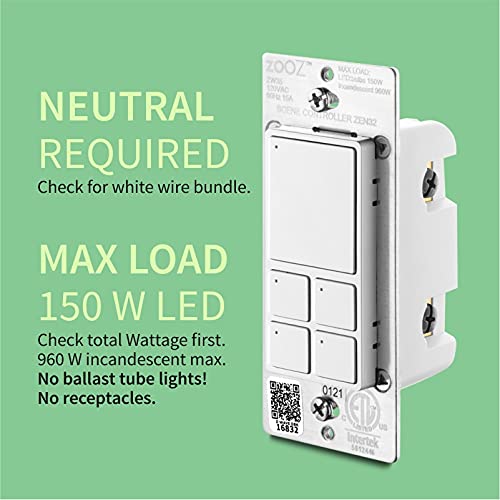 ZOOZ ZEN32 800LR back panel showing neutral wiring for installation.