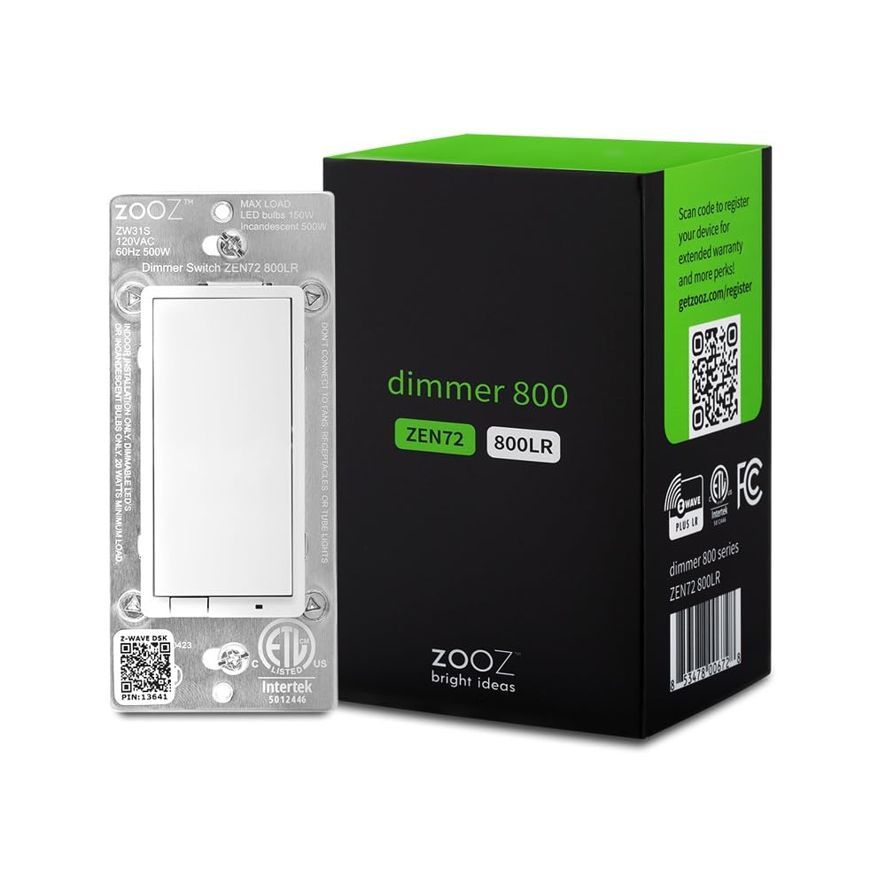 Zooz Zen72 800LR dimmer white front view showing dimming capability