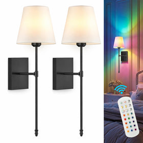 ZornLots rechargeable wall sconce set of 2 with black fabric shade on wall.