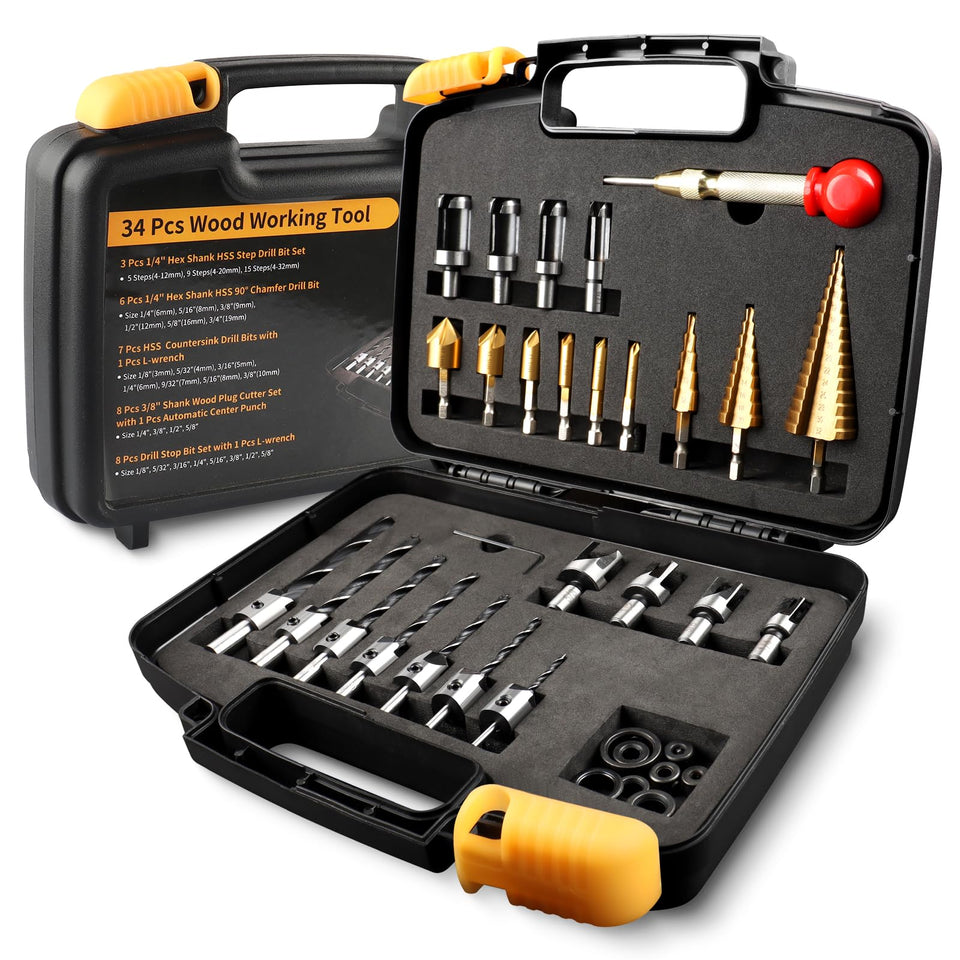 ZORUNNA 34-pcs wood drilling tools case, organized and protected for long-term use.