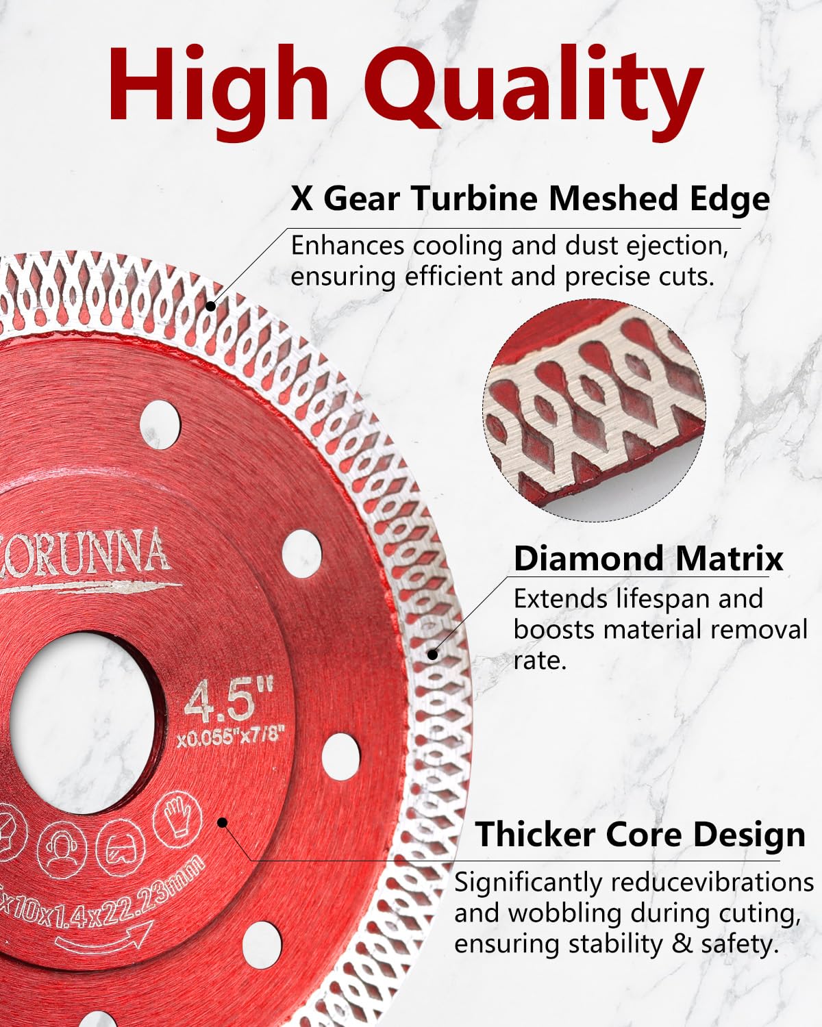 ZORUNNA diamond tile blade on ceramic surfaces for smooth, clean cuts
