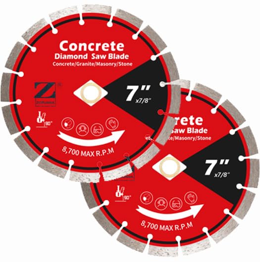 ZORUNNA 7-inch diamond blade on concrete for precise cuts in masonry projects.
