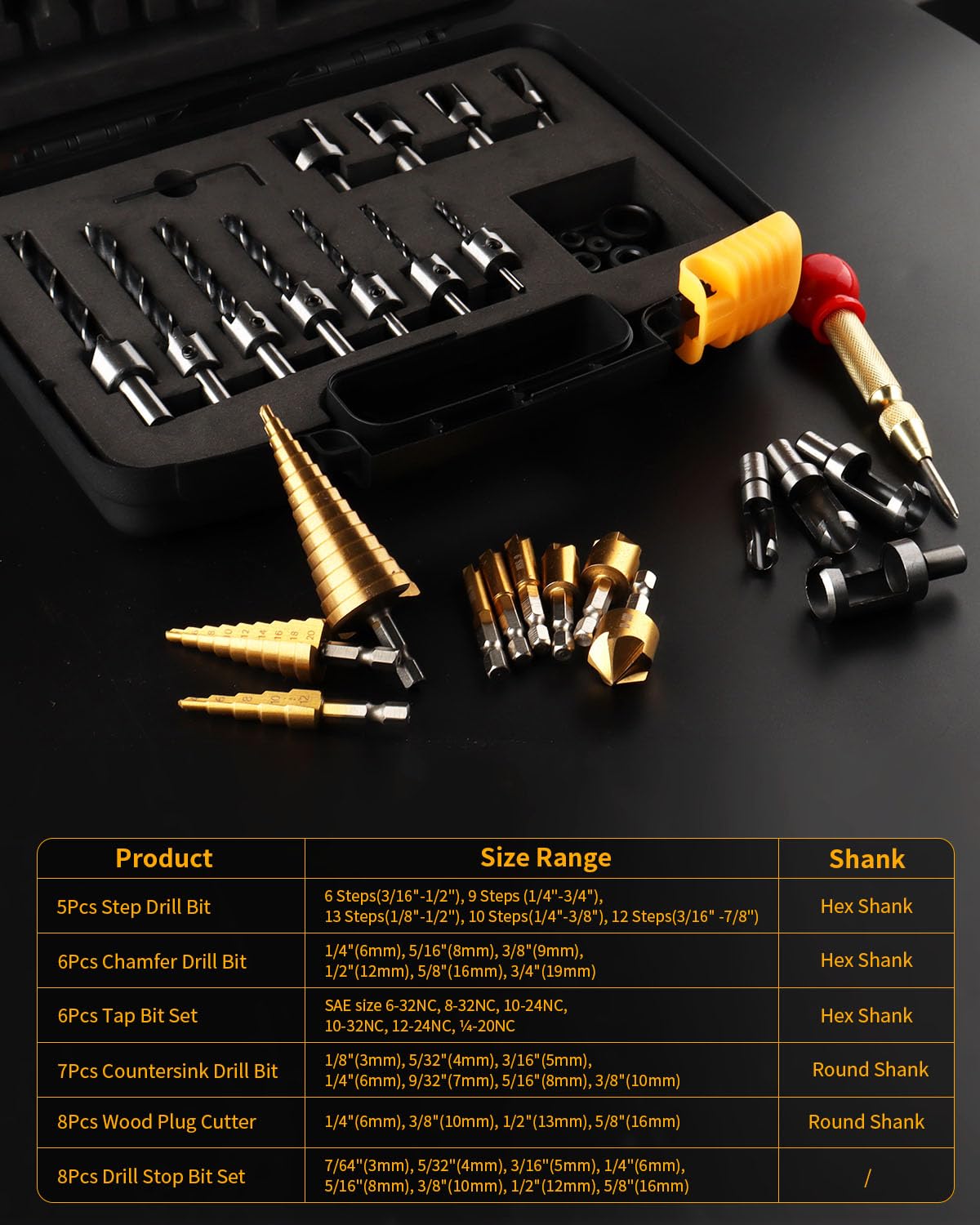ZORUNNA eight drill stop collars control depth and protect surfaces.